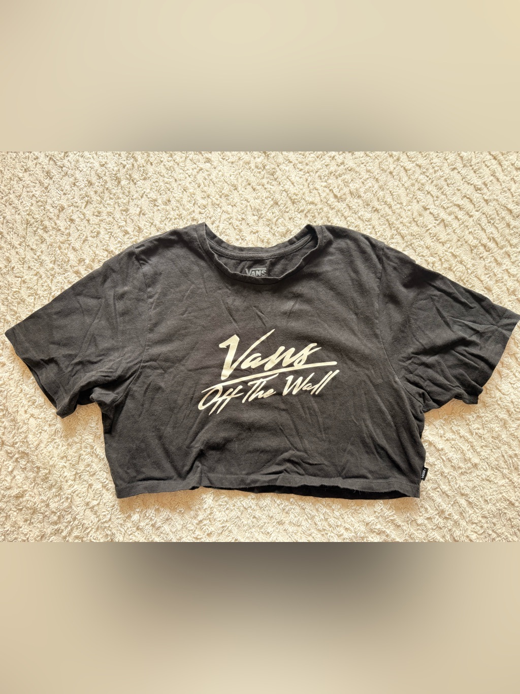 Vans Black Cropped Tee With Cream 'Vans Off The Wall' Script